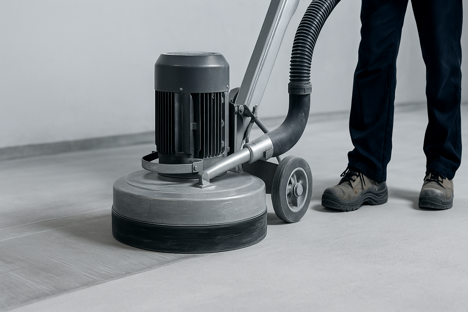 Person using Concrete Grinder machine to grind concrete sufrace